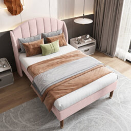 Velvet Upholstered Bed With Headboard - thumbnail 4