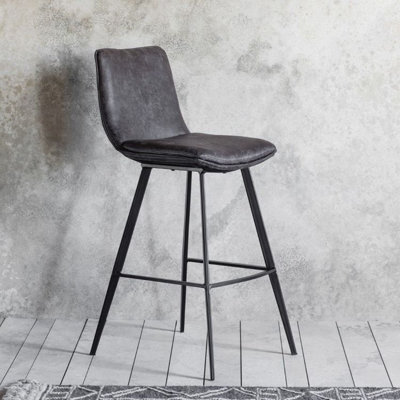 Xample Gallery Henley Bar Stools - 2 Pack Grey Faux Leather Counter Chairs With Black Metal Legs, Vintage Style, Seat Height 72Cm - image 1