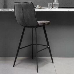 Xample Gallery Henley Bar Stools - 2 Pack Grey Faux Leather Counter Chairs With Black Metal Legs, Vintage Style, Seat Height 72Cm - thumbnail 2