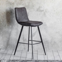 Xample Gallery Henley Bar Stools - 2 Pack Grey Faux Leather Counter Chairs With Black Metal Legs, Vintage Style, Seat Height 72Cm - thumbnail 1