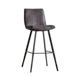 Xample Gallery Henley Bar Stools - 2 Pack Grey Faux Leather Counter Chairs With Black Metal Legs, Vintage Style, Seat Height 72Cm - thumbnail 6
