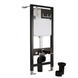 Homestylestore White Ceramic Bathroom Wall Hung Round Rimless Toilet Wc Tall Wall Frame And Black Rectangular Flush Plate - thumbnail 3