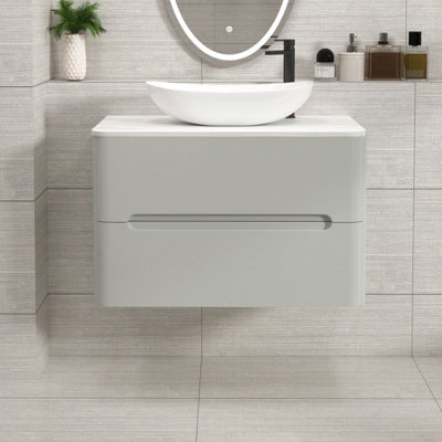 Royal Bathrooms Venice 800mm Dove Grey Wall Mounted Bathroom Countertop Vanity Unit 2 Drawer With Cesar Basin - image 1