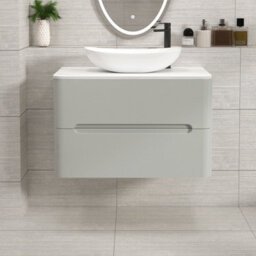 Royal Bathrooms Venice 800mm Dove Grey Wall Mounted Bathroom Countertop Vanity Unit 2 Drawer With Cesar Basin - thumbnail 1