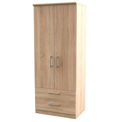 Brindisi Ready Assembled Contemporary Matt Light Oak Effect 2 Drawer Tall Double Wardrobe (H)1825mm (W)740mm (D)535mm - image 1