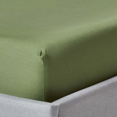 Homescapes Moss Green Organic Cotton Deep Fitted Sheet 18 Inch 400 Thread Count, Single - image 1