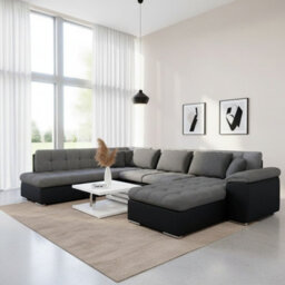Niko Bis Fold Out U Shape Corner Sofa Chipboard Frame With Storage Bed 350X205X76 Cm Grey And Black Right - thumbnail 1