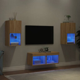 Berkfield 4 Piece Tv Wall Cabinets With Led Lights Sonoma Oak - thumbnail 1