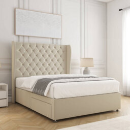 Bsspoke Amelia Divan Bed Set Cream Plush Velvet 54Inch Panel Headboard & Mattress No Drawers In 3Ft 4Ft 4Ft6 5Ft 6Ft - thumbnail 2