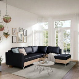 Orlando Wood Corner Sofa Hr Foam Polyurethane Wave Springs Metal Legs Wooden Frame 235X212X85Cm Black And Artisan Right - thumbnail 2