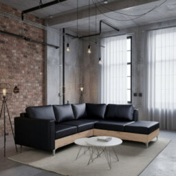 Orlando Wood Corner Sofa Hr Foam Polyurethane Wave Springs Metal Legs Wooden Frame 235X212X85Cm Black And Artisan Right