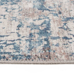 Loomed Blue Grey Distressed Abstract Washable Non Slip Rug 160X230Cm - thumbnail 8
