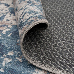 Loomed Blue Grey Distressed Abstract Washable Non Slip Rug 160X230Cm - thumbnail 7