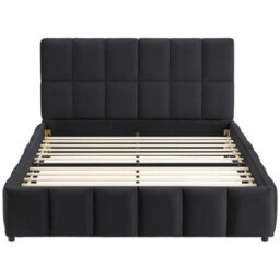 Tectake Shirley Upholstered Bed With Slatted Frame, Weight Capacity 250 Kg 140 X 200 Cm -  30 Cm -  Velvet Look Black - thumbnail 2