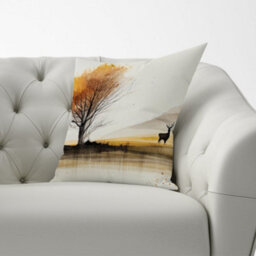 Warren Reed Designer Autumn Landscape Stag Watercolour Cushions 60Cm X 60Cm - thumbnail 2