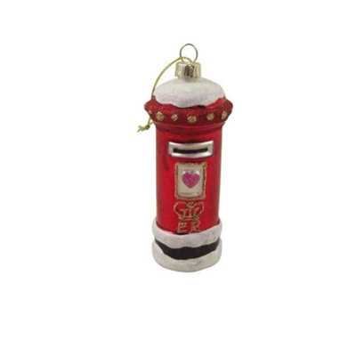 Gisela Graham Painted Glass Post Box Christmas Decoration With Glitter, 11.5 Cm Height