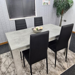 Kosy Koala Stone Grey Effect Dining Table With 4 Black Faux Leather Chairs Stylish Dining Room Set - thumbnail 5