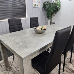 Kosy Koala Stone Grey Effect Dining Table With 4 Black Faux Leather Chairs Stylish Dining Room Set - thumbnail 6