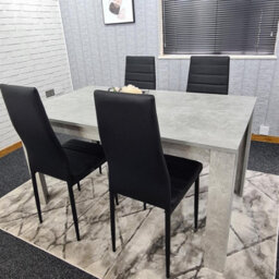 Kosy Koala Stone Grey Effect Dining Table With 4 Black Faux Leather Chairs Stylish Dining Room Set