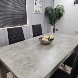 Kosy Koala Stone Grey Effect Dining Table With 4 Black Faux Leather Chairs Stylish Dining Room Set - thumbnail 7