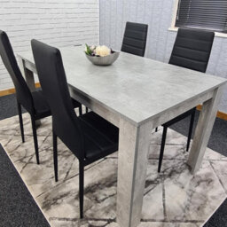 Kosy Koala Stone Grey Effect Dining Table With 4 Black Faux Leather Chairs Stylish Dining Room Set - thumbnail 2