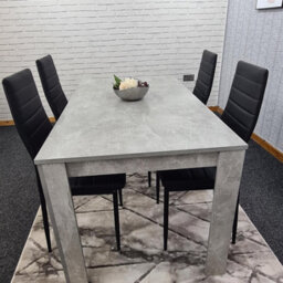 Kosy Koala Stone Grey Effect Dining Table With 4 Black Faux Leather Chairs Stylish Dining Room Set - thumbnail 3