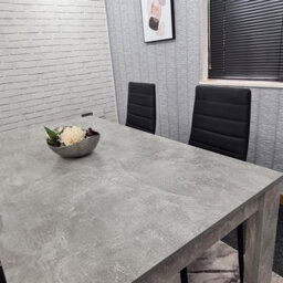 Kosy Koala Stone Grey Effect Dining Table With 4 Black Faux Leather Chairs Stylish Dining Room Set - thumbnail 8