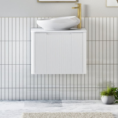 Royal Bathrooms Avenza 600mm Matte White Wall Hung Bathroom Countertop Vanity Unit 1 Drawer With Nova Basin - image 1