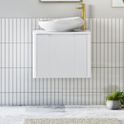Royal Bathrooms Avenza 600mm Matte White Wall Hung Bathroom Countertop Vanity Unit 1 Drawer With Nova Basin - thumbnail 1