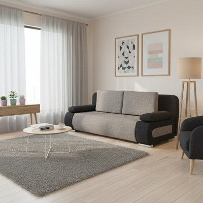 Emma 3 Seater Sofa Bed With Storage Upholstered Back Pillows 200Cm Sleeping Area 200 143Cm Beige And Light Grey - image 1