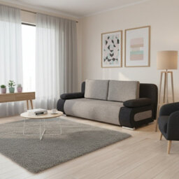 Emma 3 Seater Sofa Bed With Storage Upholstered Back Pillows 200Cm Sleeping Area 200 143Cm Beige And Light Grey - thumbnail 1