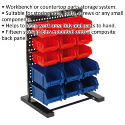 15 Tray / Bin Bench Mounted Parts Storage Rack - Garage & Warehouse Picking Unit - thumbnail 2