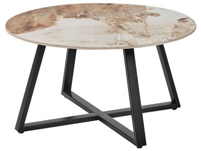 Wyld And Coco Astra Living Round Coffee Table - 80 Cm Marble-Effect Ceramic Top, Black Metal Base - image 1