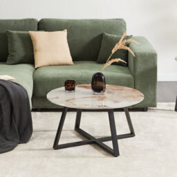 Wyld And Coco Astra Living Round Coffee Table - 80 Cm Marble-Effect Ceramic Top, Black Metal Base - thumbnail 2