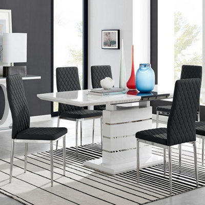 Furniturebox Uk Renato 120Cm High Gloss Extending Dining Table And 6 Black Milan Chairs - image 1