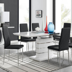 Furniturebox Uk Renato 120Cm High Gloss Extending Dining Table And 6 Black Milan Chairs - thumbnail 1