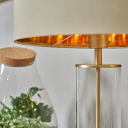 Valuelights Balan Matt Gold And Clear Tube Table Lamp With Beige Gold Shade - thumbnail 3