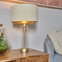 Valuelights Balan Matt Gold And Clear Tube Table Lamp With Beige Gold Shade - thumbnail 2