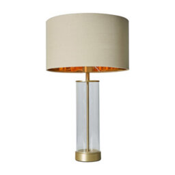 Valuelights Balan Matt Gold And Clear Tube Table Lamp With Beige Gold Shade - thumbnail 1