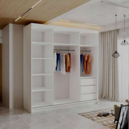 Sliding Wardrobes 4 u LTD Modern Led Light Sliding Wardrobe  - 200Cm/250Cm Bedroom Storage With Drawers, Shelves & Hanging Rails - White - thumbnail 3