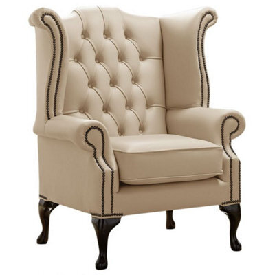 Chesterfield High Back Wing Chair Shelly Stone Leather Bespoke In Queen Anne Style - image 1