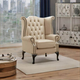 Chesterfield High Back Wing Chair Shelly Stone Leather Bespoke In Queen Anne Style - thumbnail 3