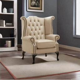 Chesterfield High Back Wing Chair Shelly Stone Leather Bespoke In Queen Anne Style - thumbnail 2