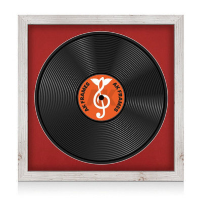 "16X16"" White Rustic Modern Vinyl Record Frame With Crimson Mount For 12 Inch Lp Disc - Ak Frames" - image 1