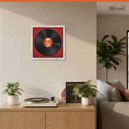"16X16"" White Rustic Modern Vinyl Record Frame With Crimson Mount For 12 Inch Lp Disc - Ak Frames" - thumbnail 5