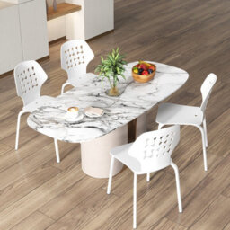 Gainoom Set Of 4 White Dining Chair Metal Kitchen Bar Chair Stool Armless Side Chair - thumbnail 3