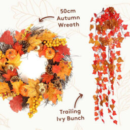 Best Artificial Autumn Halloween Fall Harvest Decorations Bundle Pack Pumpkin Garland Lights - thumbnail 3