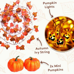 Best Artificial Autumn Halloween Fall Harvest Decorations Bundle Pack Pumpkin Garland Lights - thumbnail 4