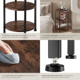 Tectake Bedside Table Colchester - Industrial Style, Round With 3 Shelves, 40 X 61 Cm - Industrial Wood Dark, Rustic - thumbnail 4