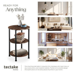 Tectake Bedside Table Colchester - Industrial Style, Round With 3 Shelves, 40 X 61 Cm - Industrial Wood Dark, Rustic - thumbnail 5